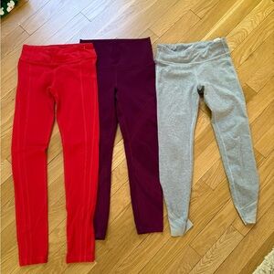 Athleta Kids Leggings - Scarlet, Plum, and Heather Gray